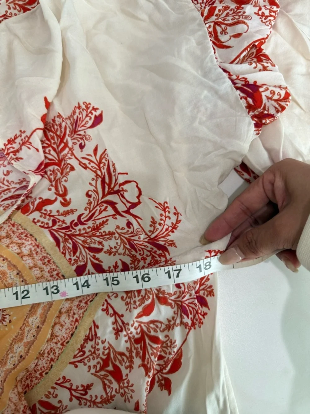 Free People Bohemian Ruffle Tunic Top Small Cream Red Festival Blouse - Picture 9 of 11